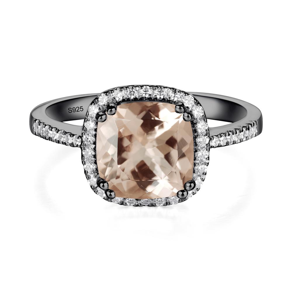 Cushion Cut Morganite Halo Ring - LUO Jewelry #metal_black finish sterling silver