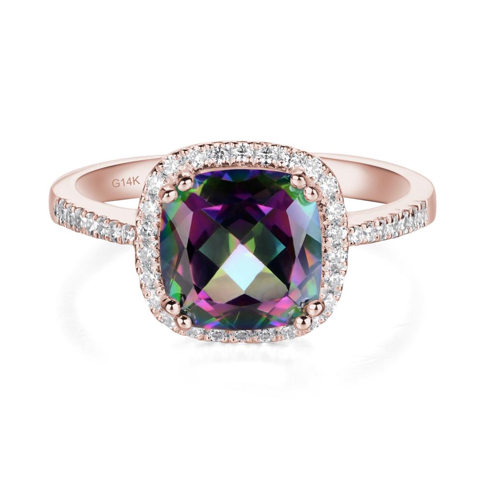 Cushion Cut Mystic Topaz Halo Ring - LUO Jewelry #metal_14k rose gold