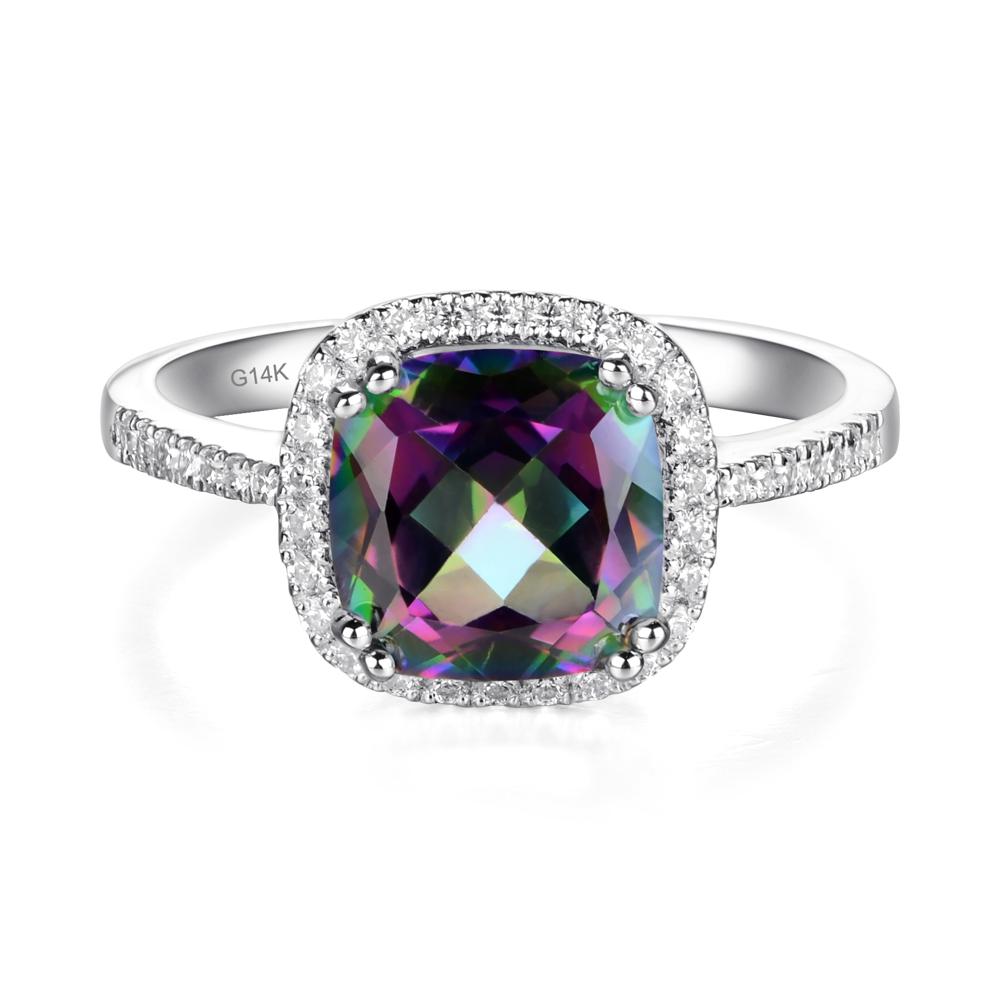 Cushion Cut Mystic Topaz Halo Ring - LUO Jewelry #metal_14k white gold