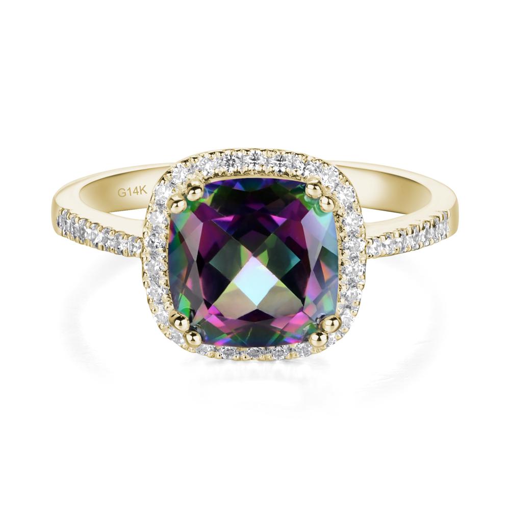 Cushion Cut Mystic Topaz Halo Ring - LUO Jewelry #metal_14k yellow gold