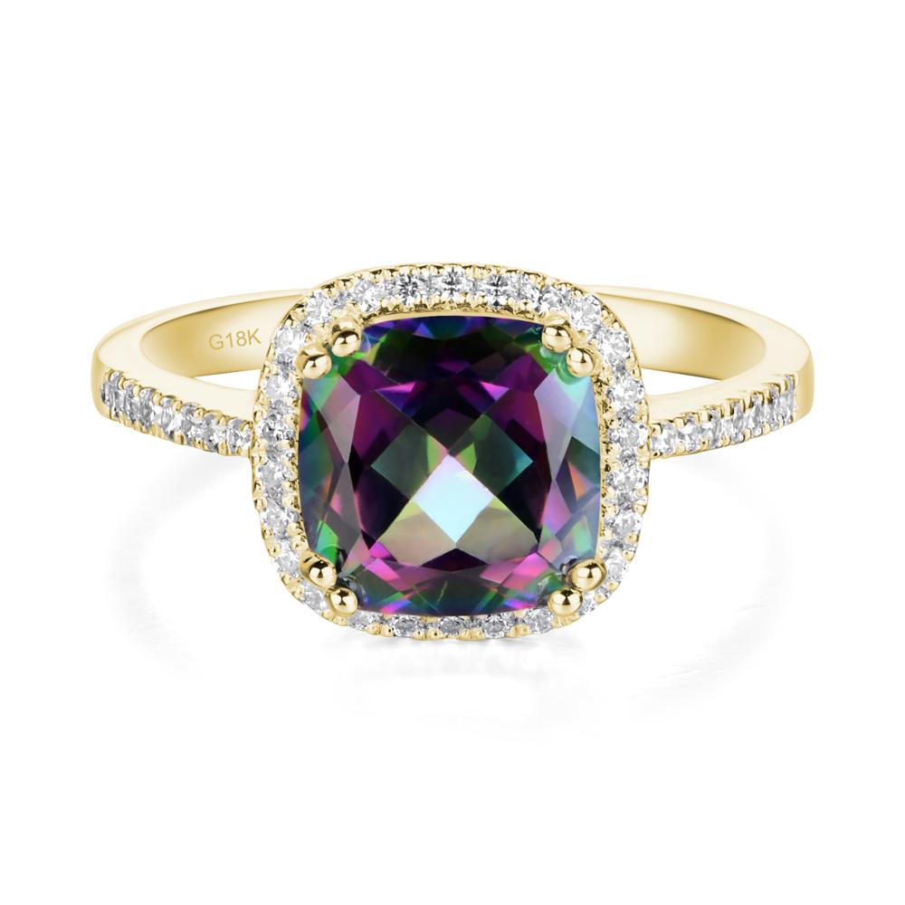 Cushion Cut Mystic Topaz Halo Ring - LUO Jewelry #metal_18k yellow gold