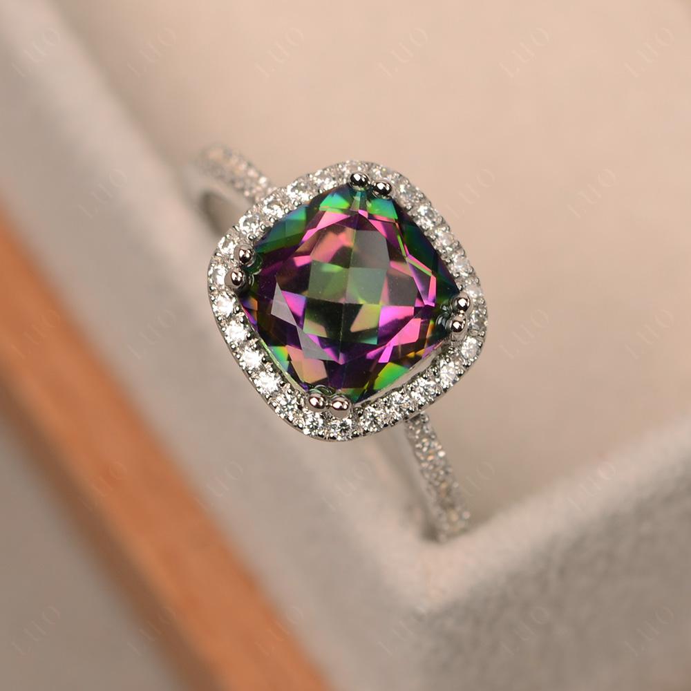 Cushion Cut Mystic Topaz Halo Ring - LUO Jewelry 