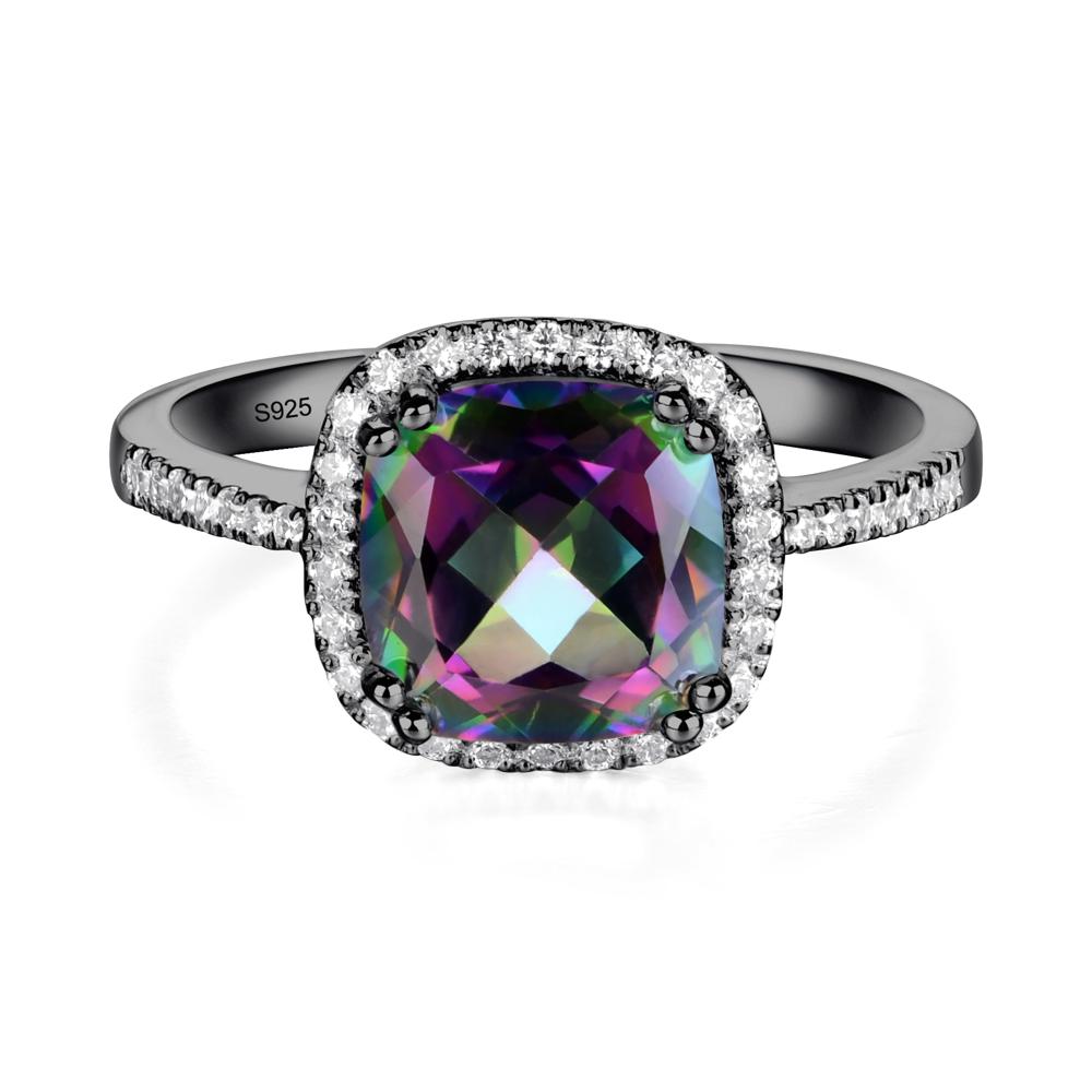 Cushion Cut Mystic Topaz Halo Ring - LUO Jewelry #metal_black finish sterling silver