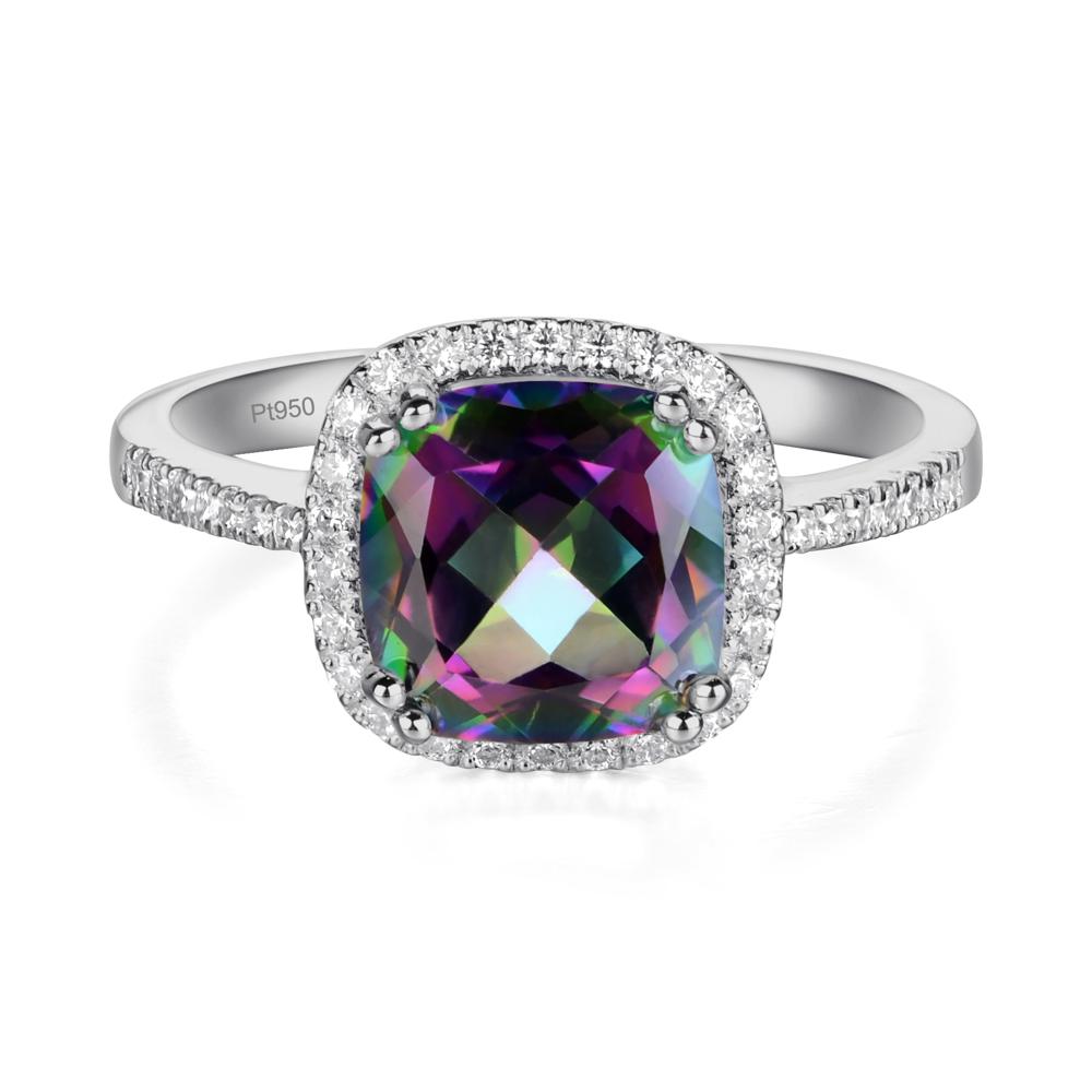 Cushion Cut Mystic Topaz Halo Ring - LUO Jewelry #metal_platinum