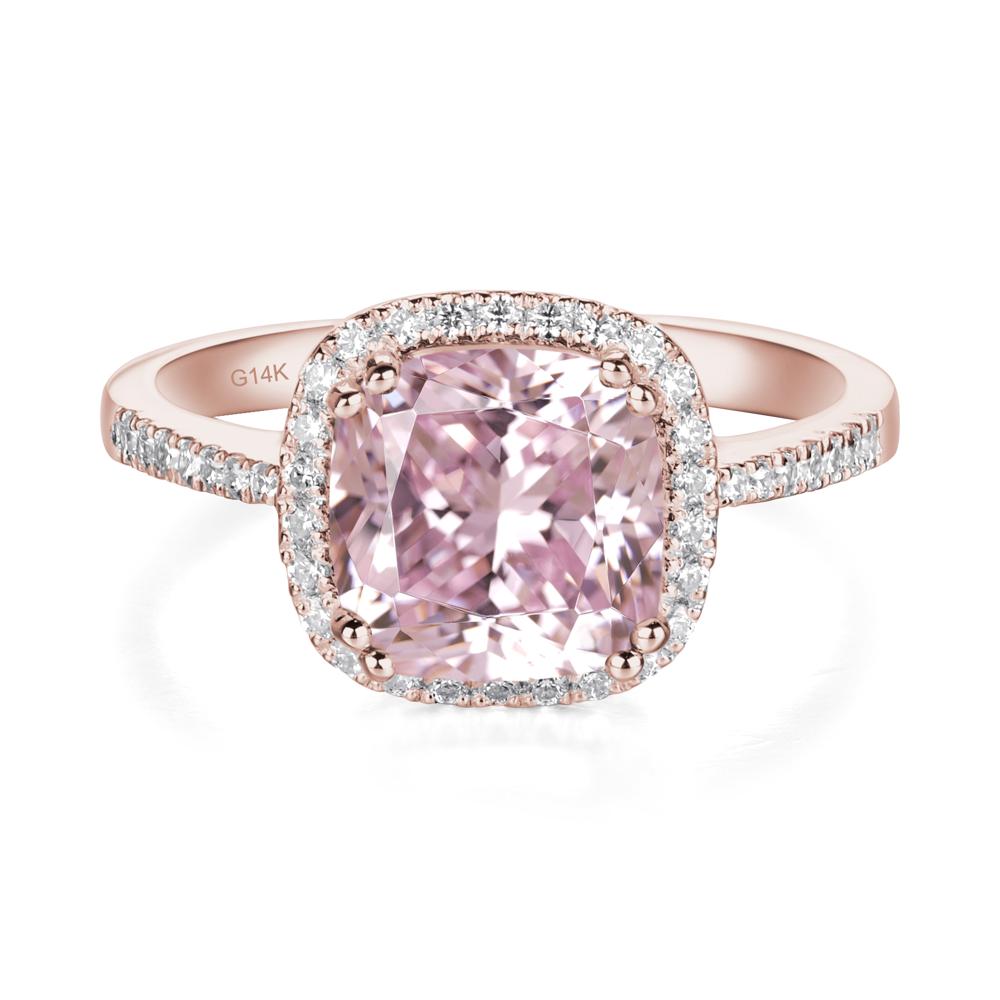 Cushion Cut Pink Cubic Zirconia Halo Ring - LUO Jewelry #metal_14k rose gold