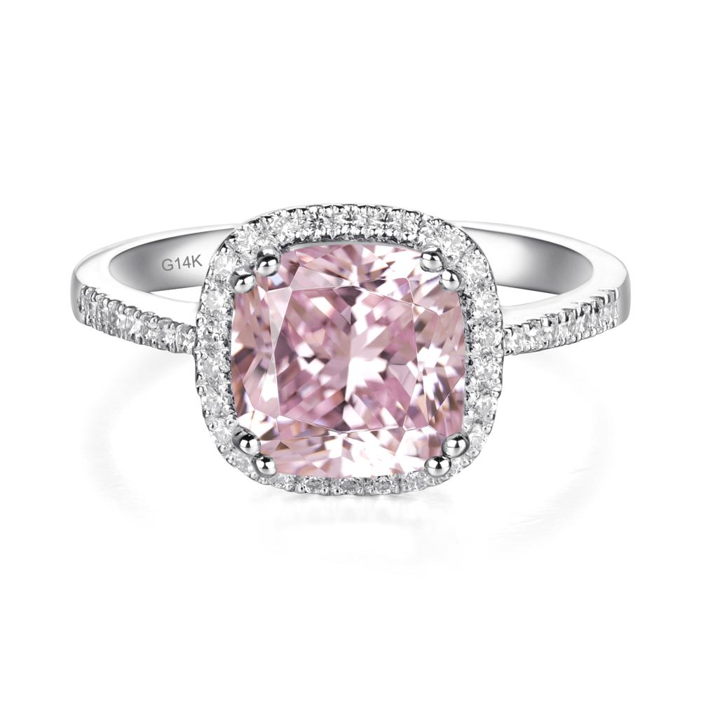 Cushion Cut Pink Cubic Zirconia Halo Ring - LUO Jewelry #metal_14k white gold