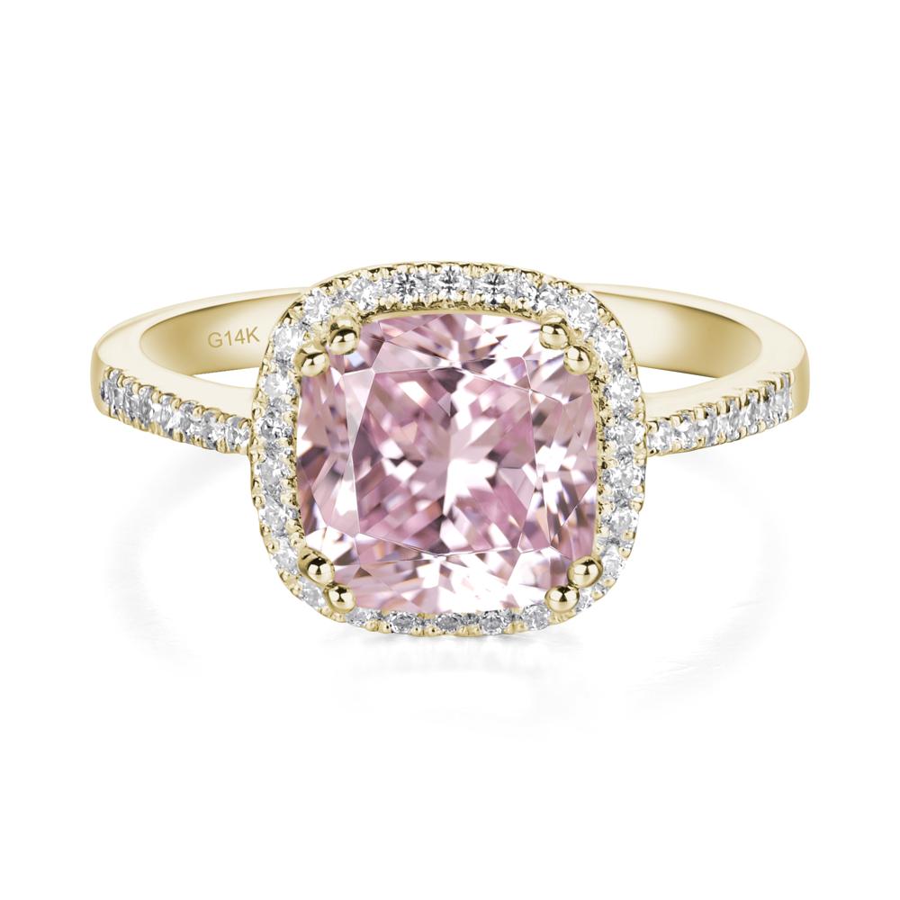 Cushion Cut Pink Cubic Zirconia Halo Ring - LUO Jewelry #metal_14k yellow gold