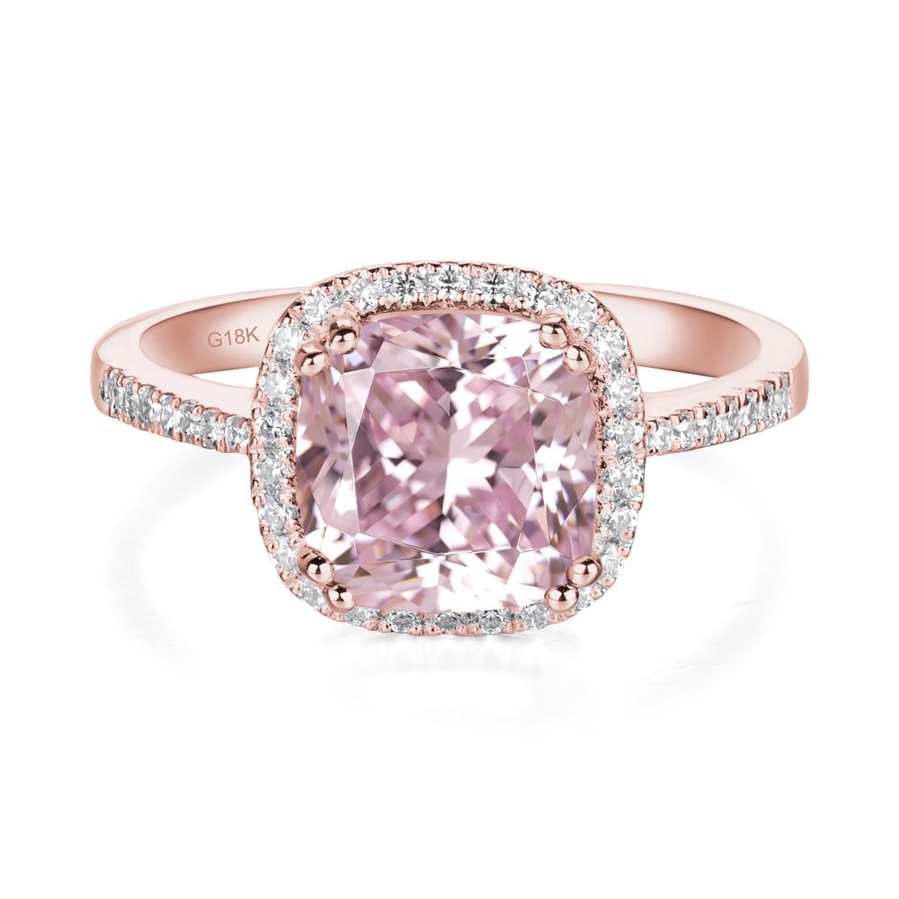 Cushion Cut Pink Cubic Zirconia Halo Ring - LUO Jewelry #metal_18k rose gold