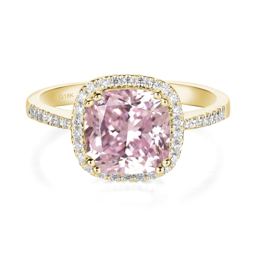 Cushion Cut Pink Cubic Zirconia Halo Ring - LUO Jewelry #metal_18k yellow gold