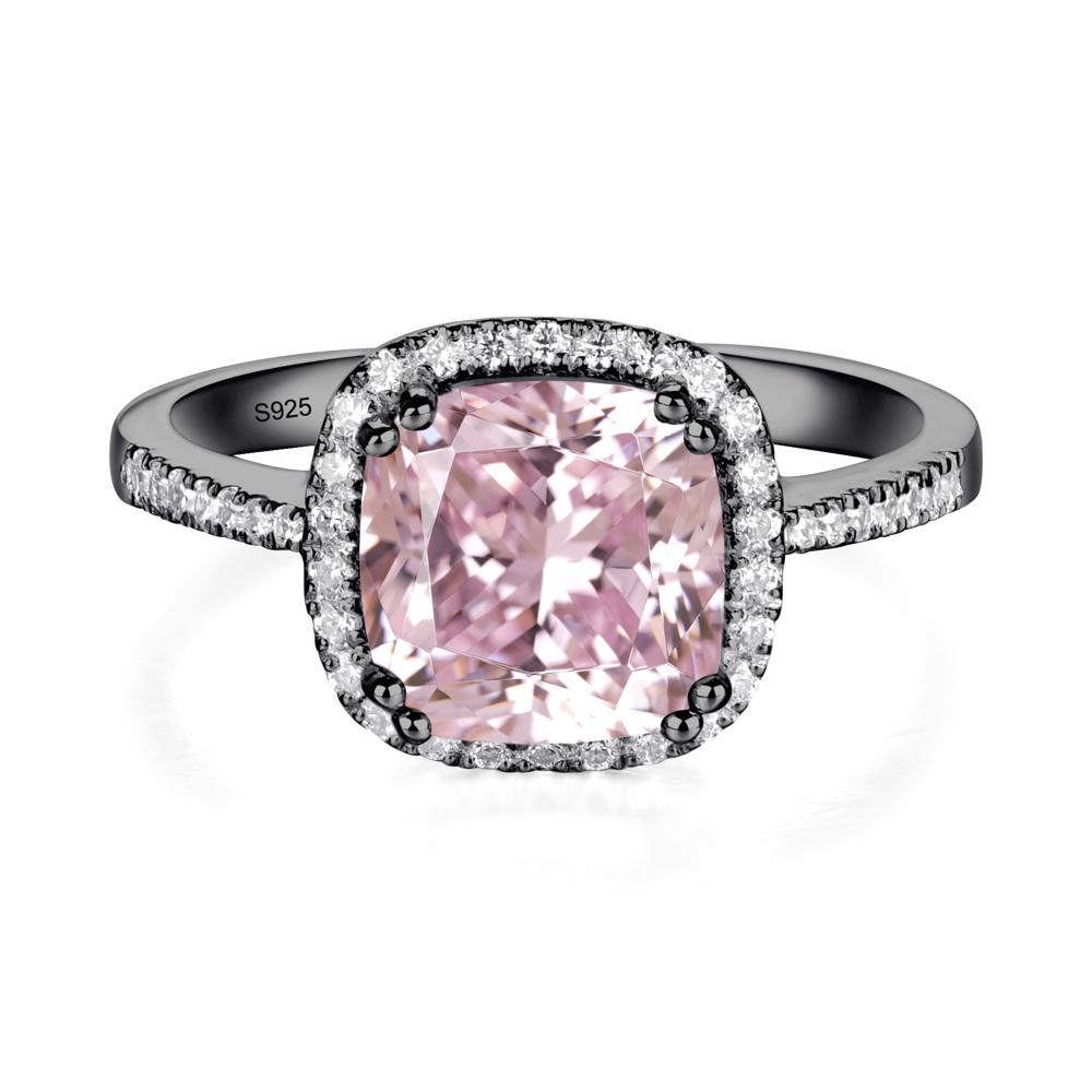 Cushion Cut Pink Cubic Zirconia Halo Ring - LUO Jewelry #metal_black finish sterling silver