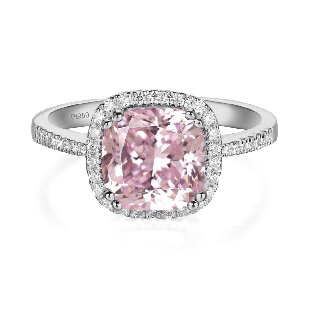 Cushion Cut Pink Cubic Zirconia Halo Ring - LUO Jewelry #metal_platinum