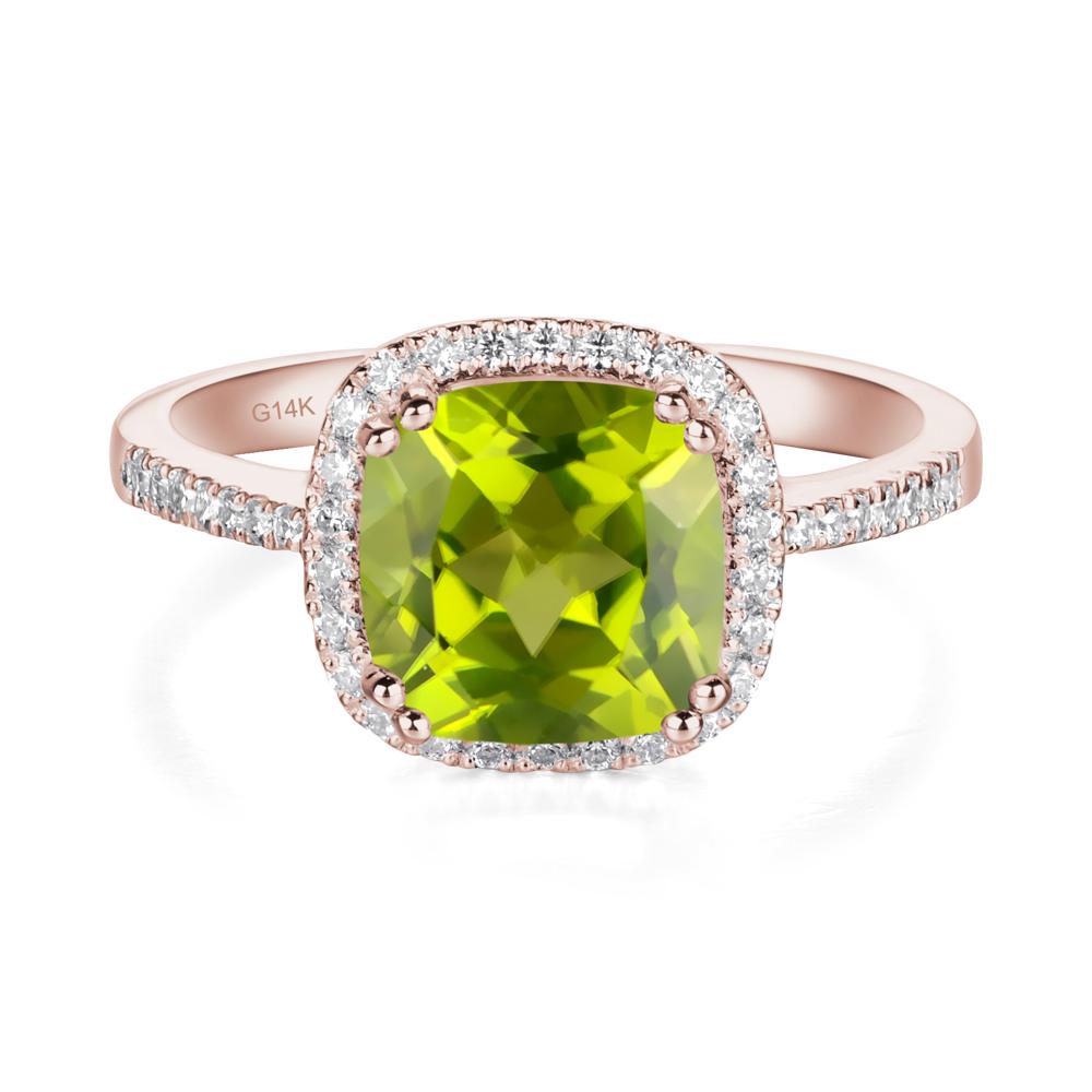 Cushion Cut Peridot Halo Ring - LUO Jewelry #metal_14k rose gold