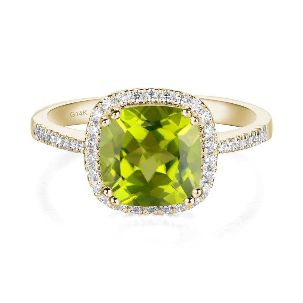 Cushion Cut Peridot Halo Ring - LUO Jewelry #metal_14k yellow gold