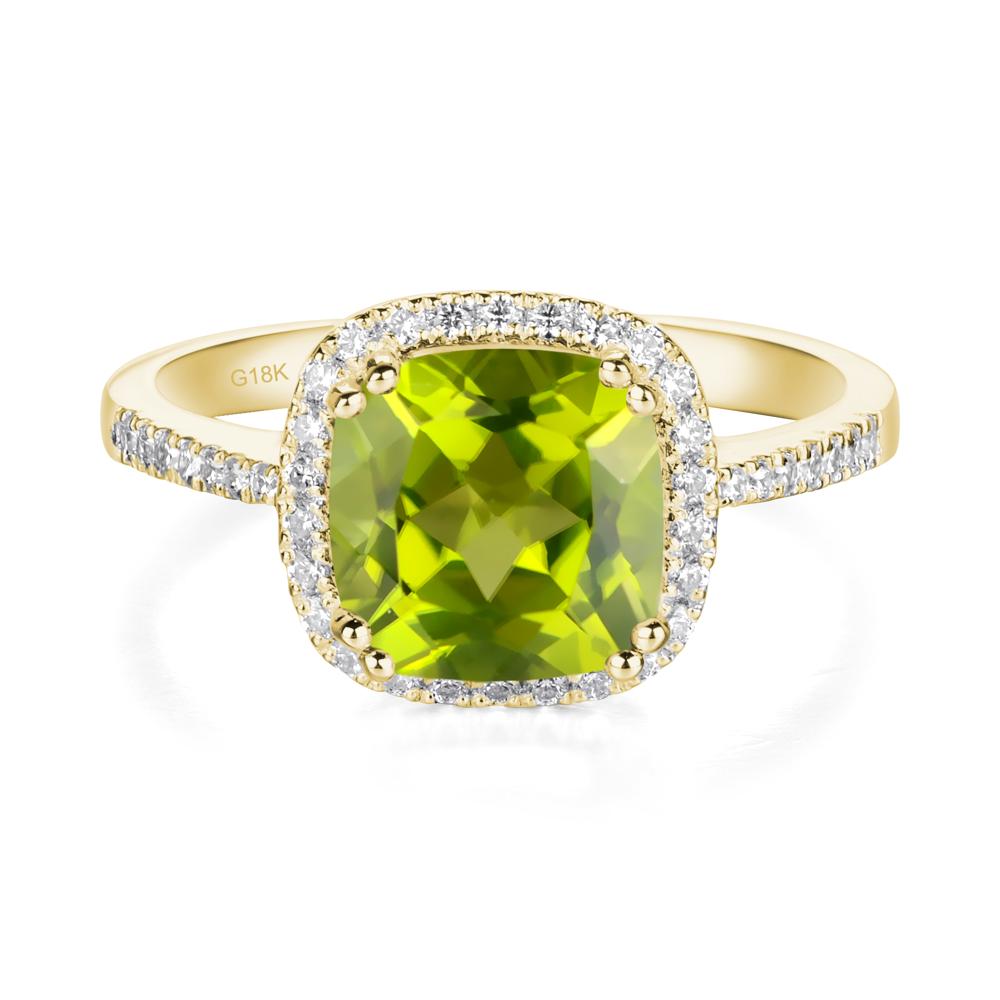 Cushion Cut Peridot Halo Ring - LUO Jewelry #metal_18k yellow gold