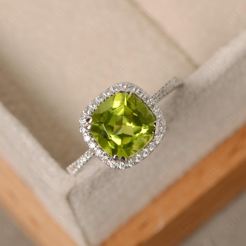 Cushion Cut Peridot Halo Ring - LUO Jewelry 