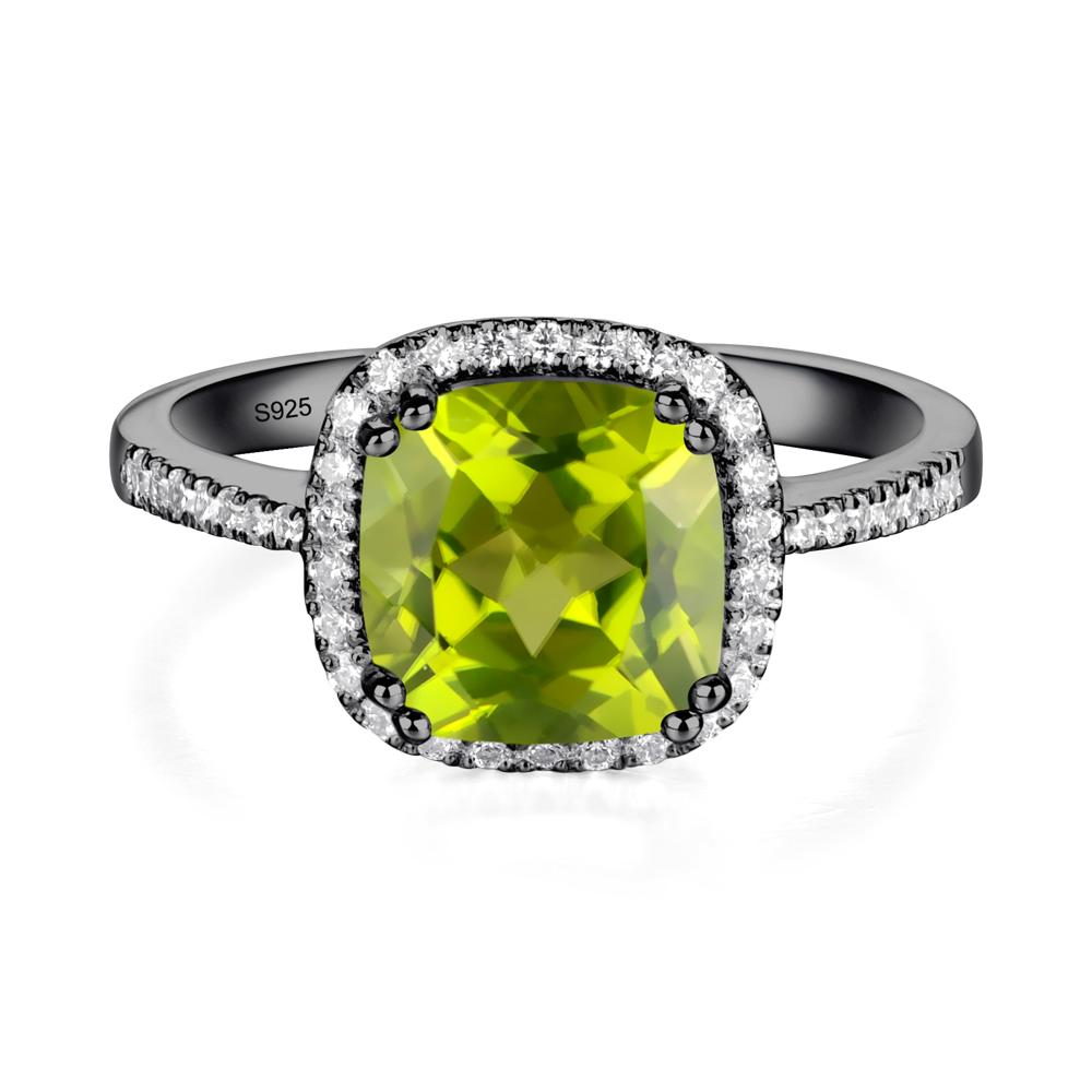 Cushion Cut Peridot Halo Ring - LUO Jewelry #metal_black finish sterling silver