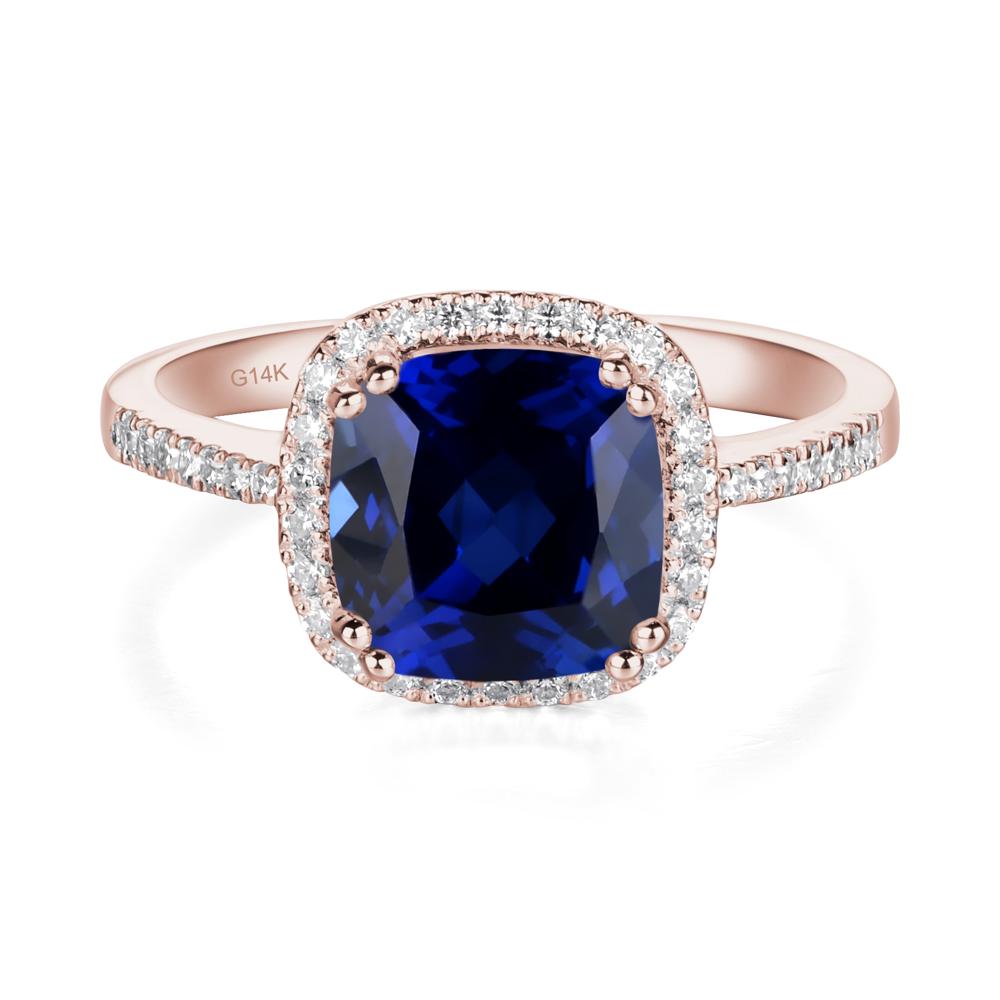 Cushion Cut Sapphire Halo Ring - LUO Jewelry #metal_14k rose gold