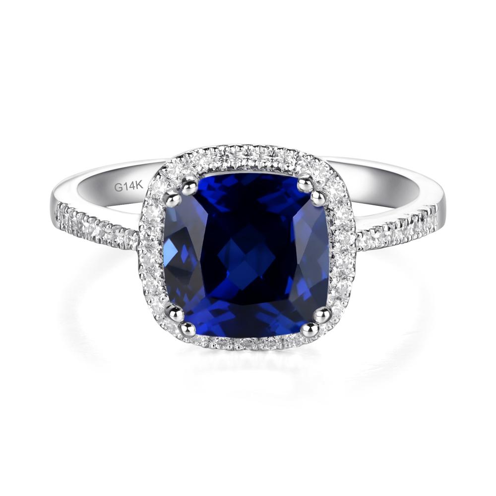 Cushion Cut Sapphire Halo Ring - LUO Jewelry #metal_14k white gold