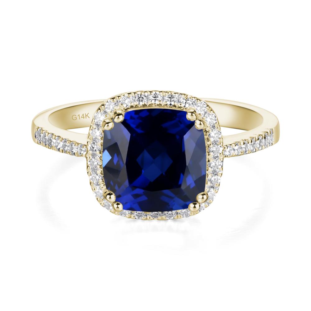 Cushion Cut Sapphire Halo Ring - LUO Jewelry #metal_14k yellow gold