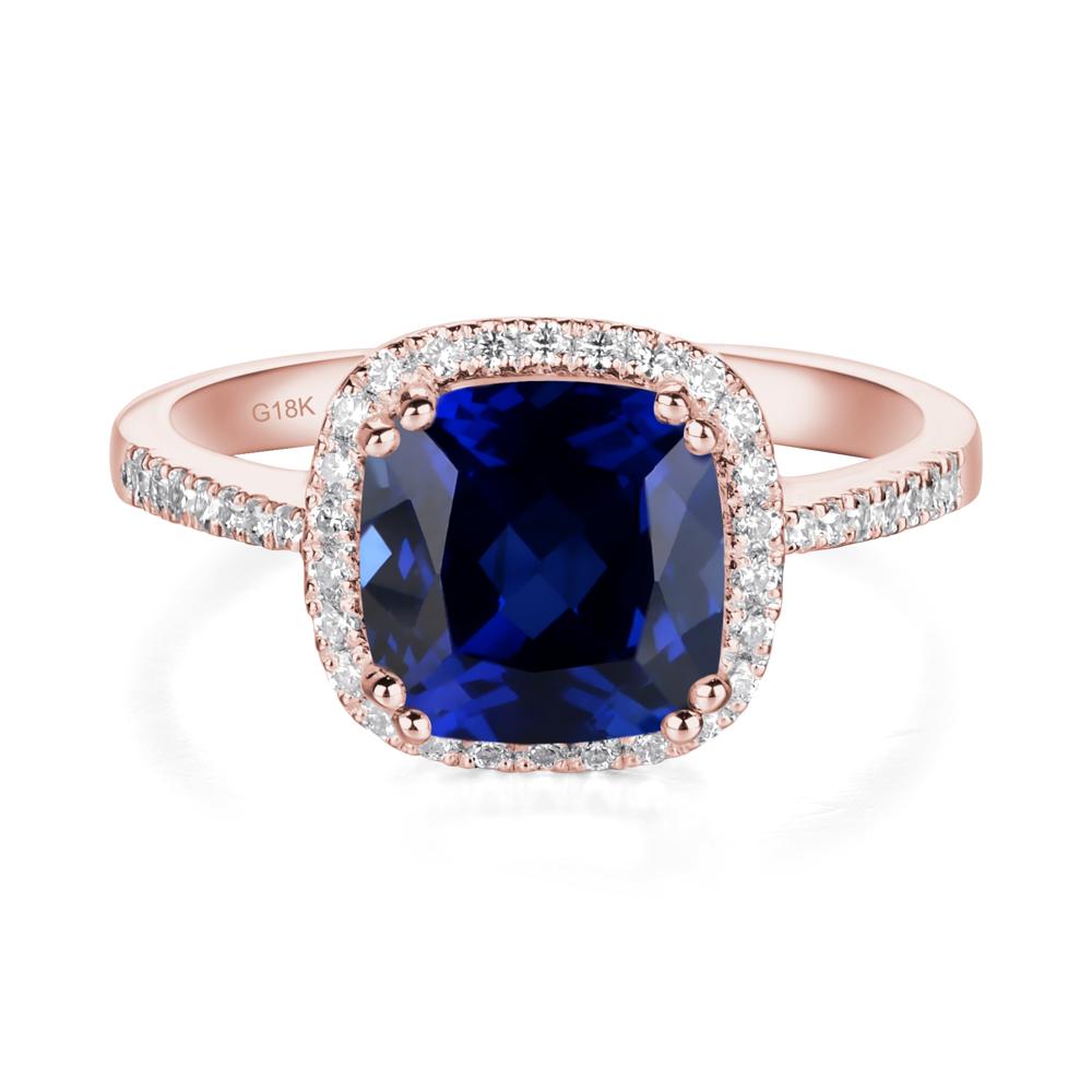 Cushion Cut Sapphire Halo Ring - LUO Jewelry #metal_18k rose gold