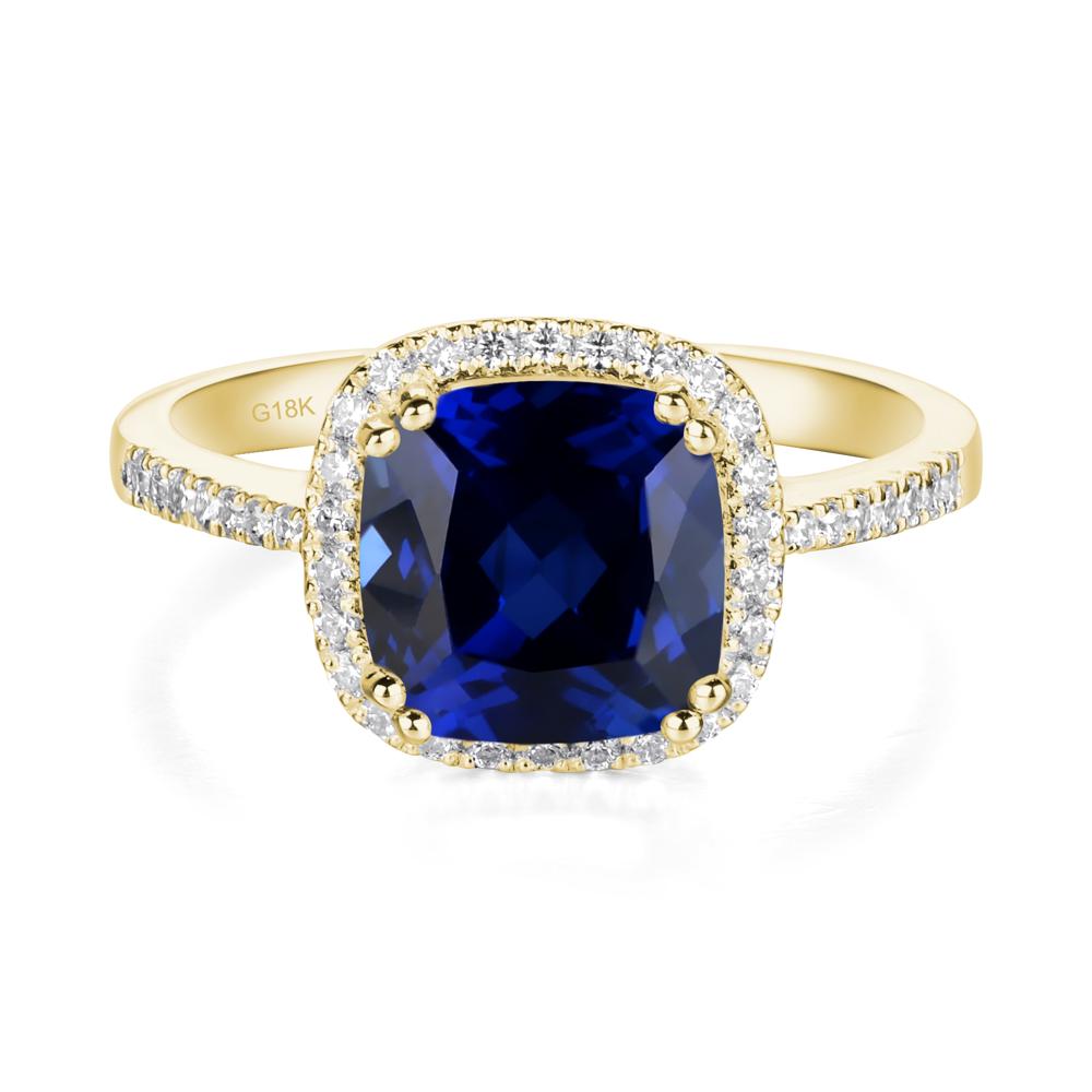 Cushion Cut Sapphire Halo Ring - LUO Jewelry #metal_18k yellow gold