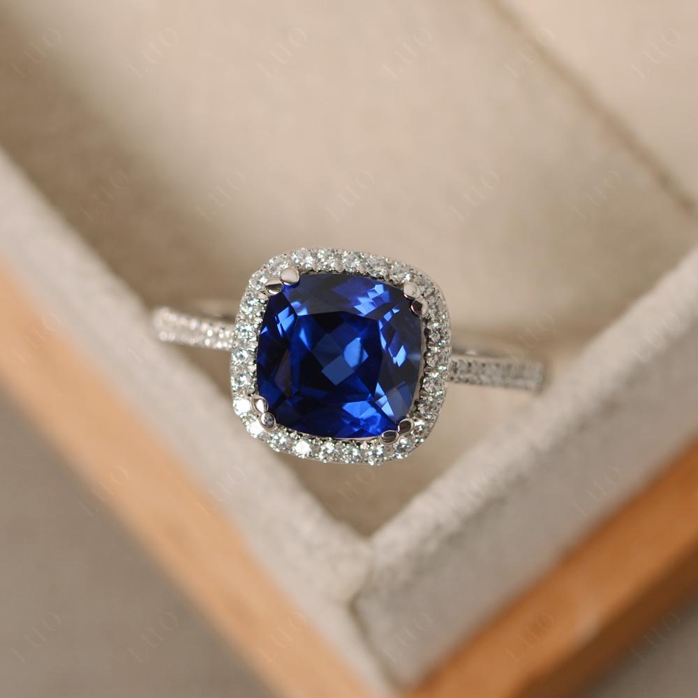 Cushion Cut Sapphire Halo Ring - LUO Jewelry 