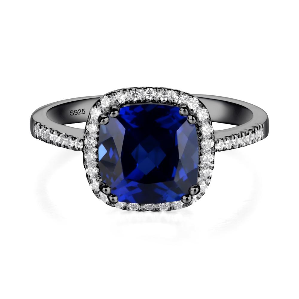 Cushion Cut Sapphire Halo Ring - LUO Jewelry #metal_black finish sterling silver