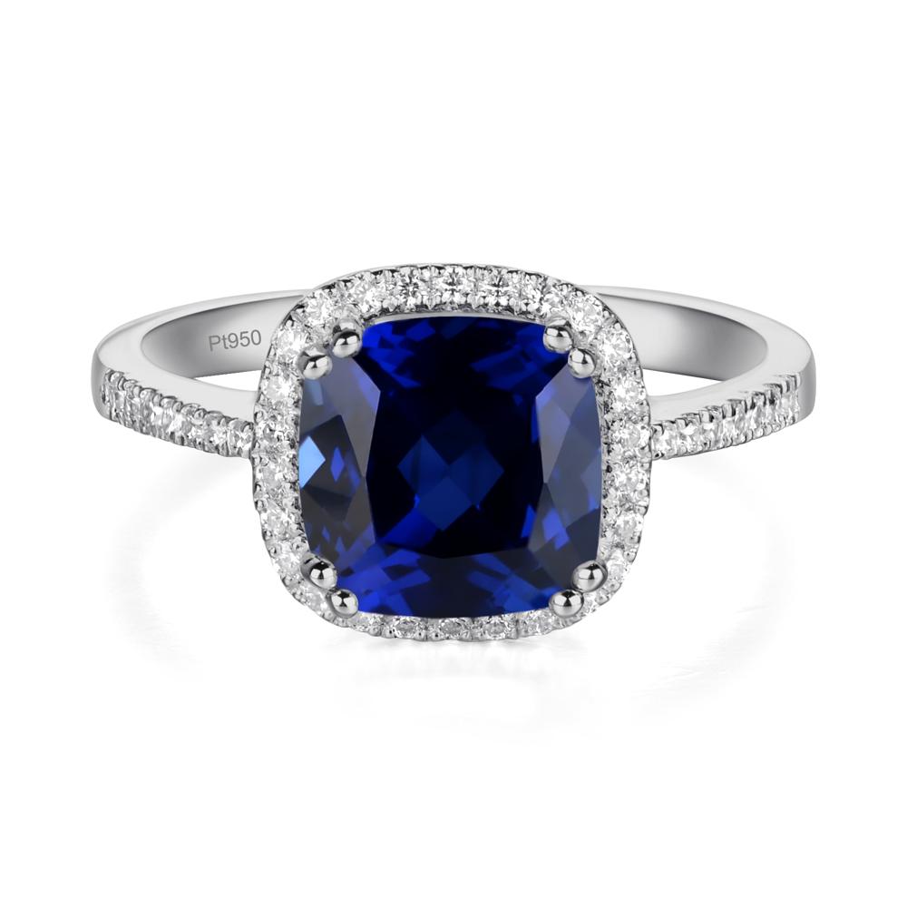 Cushion Cut Sapphire Halo Ring - LUO Jewelry #metal_platinum