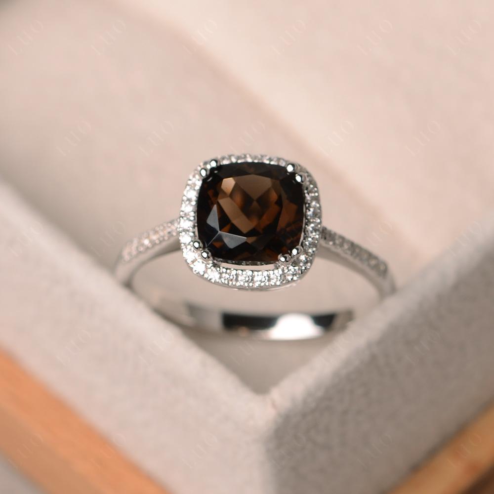 Cushion Cut Smoky Quartz Halo Ring - LUO Jewelry 