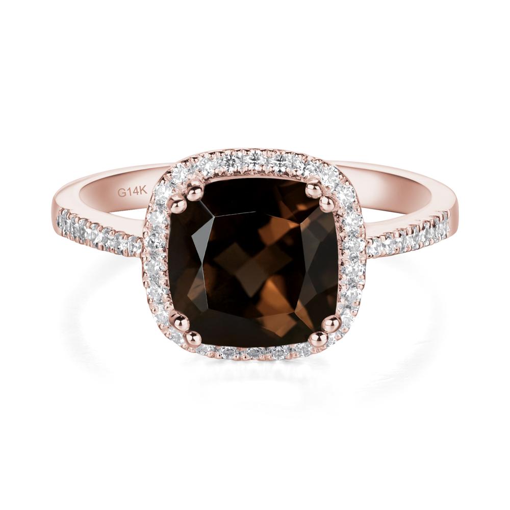 Cushion Cut Smoky Quartz Halo Ring - LUO Jewelry #metal_14k rose gold