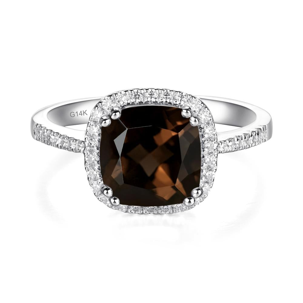 Cushion Cut Smoky Quartz Halo Ring - LUO Jewelry #metal_14k white gold