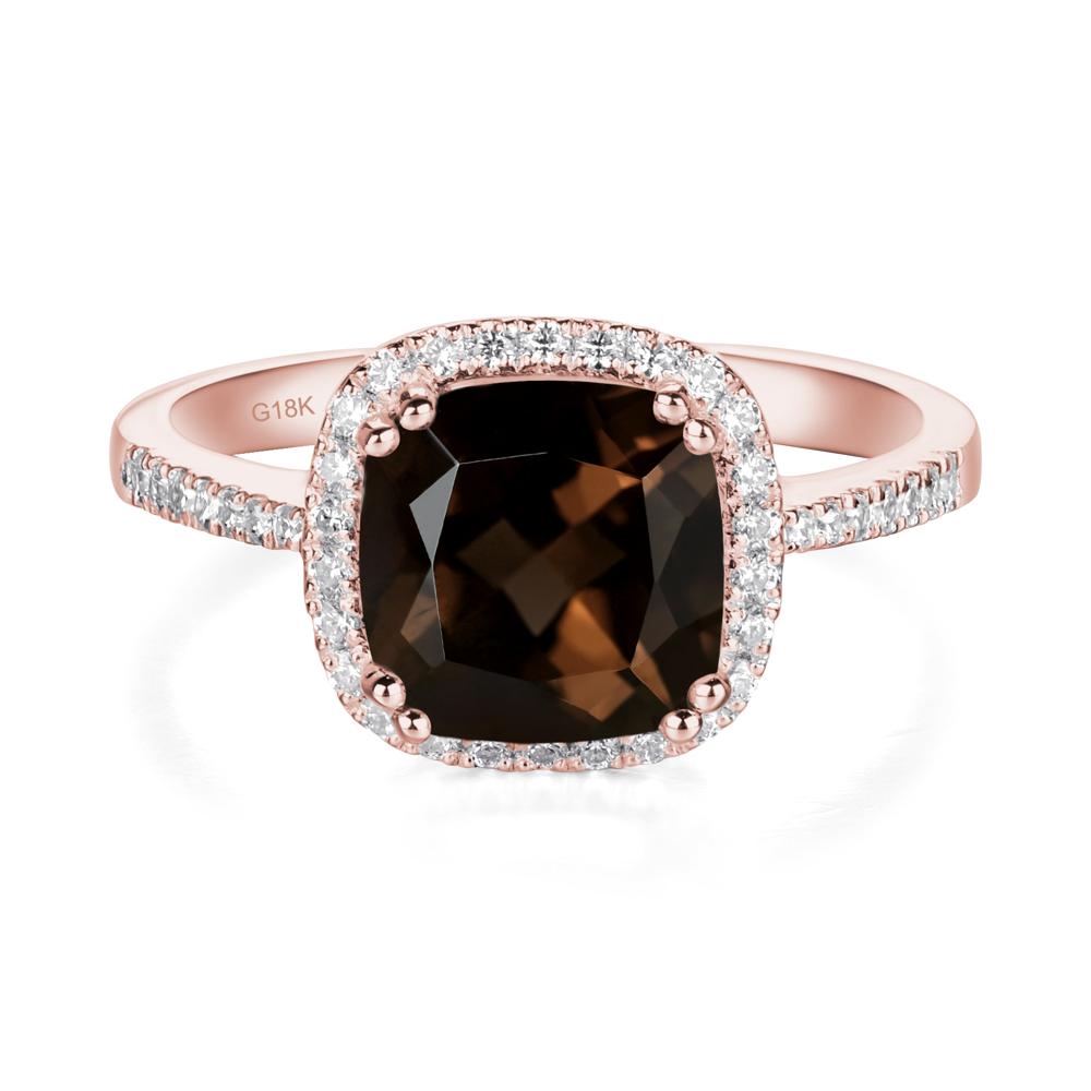 Cushion Cut Smoky Quartz Halo Ring - LUO Jewelry #metal_18k rose gold