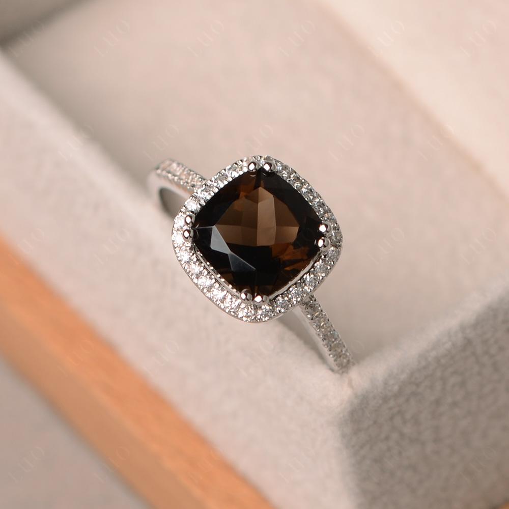 Cushion Cut Smoky Quartz Halo Ring - LUO Jewelry 