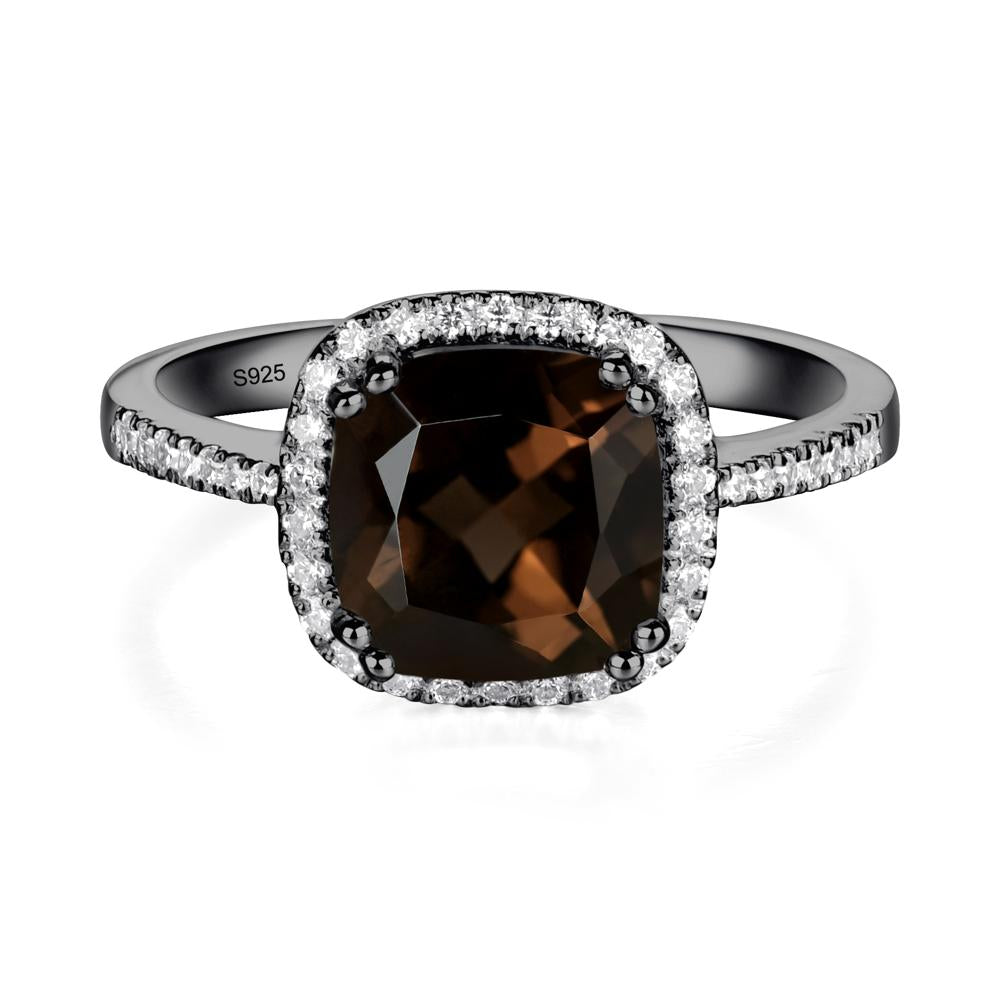 Cushion Cut Smoky Quartz Halo Ring - LUO Jewelry #metal_black finish sterling silver