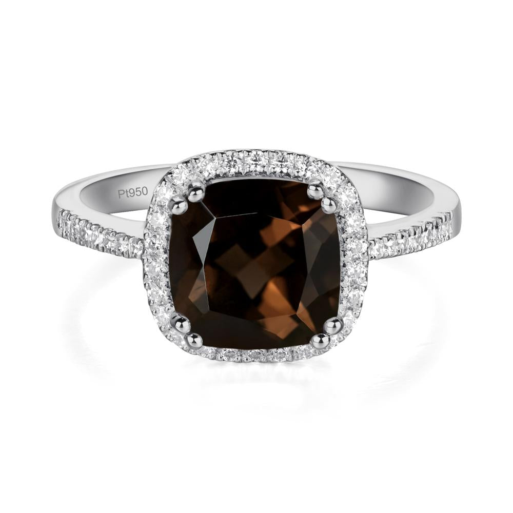 Cushion Cut Smoky Quartz Halo Ring - LUO Jewelry #metal_platinum