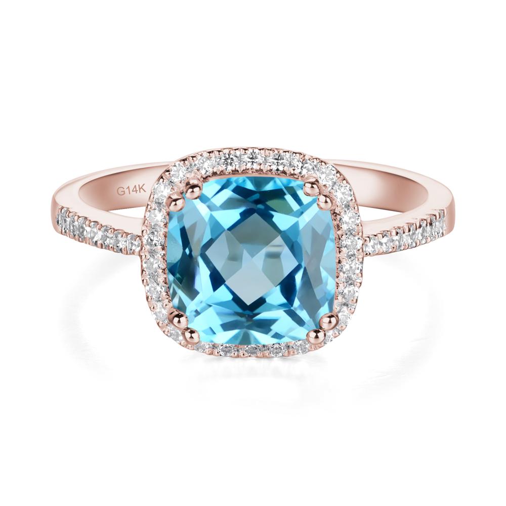 Cushion Cut Swiss Blue Topaz Halo Ring - LUO Jewelry #metal_14k rose gold