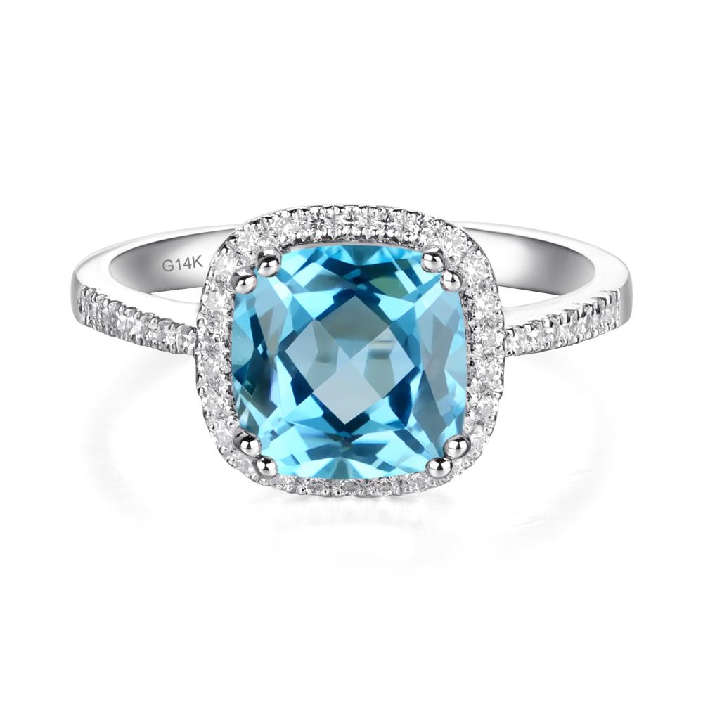 Cushion Cut Swiss Blue Topaz Halo Ring - LUO Jewelry #metal_14k white gold