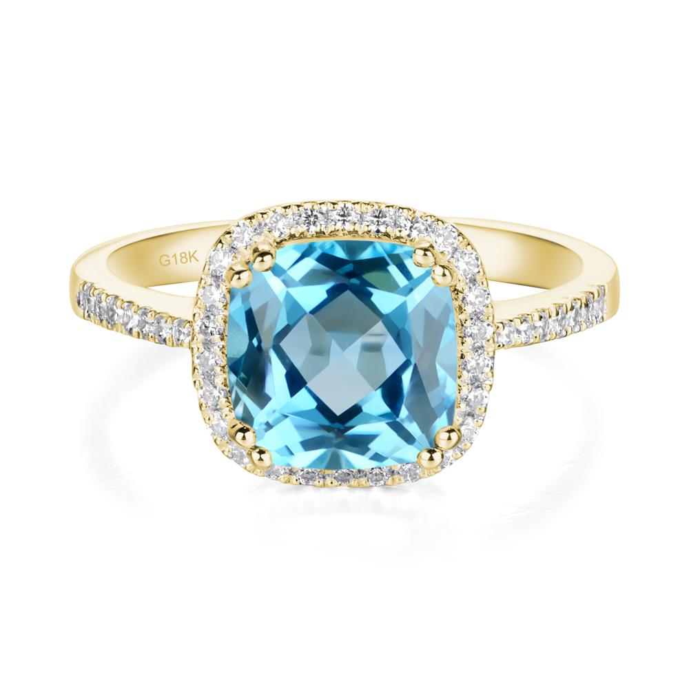 Cushion Cut Swiss Blue Topaz Halo Ring - LUO Jewelry #metal_18k yellow gold