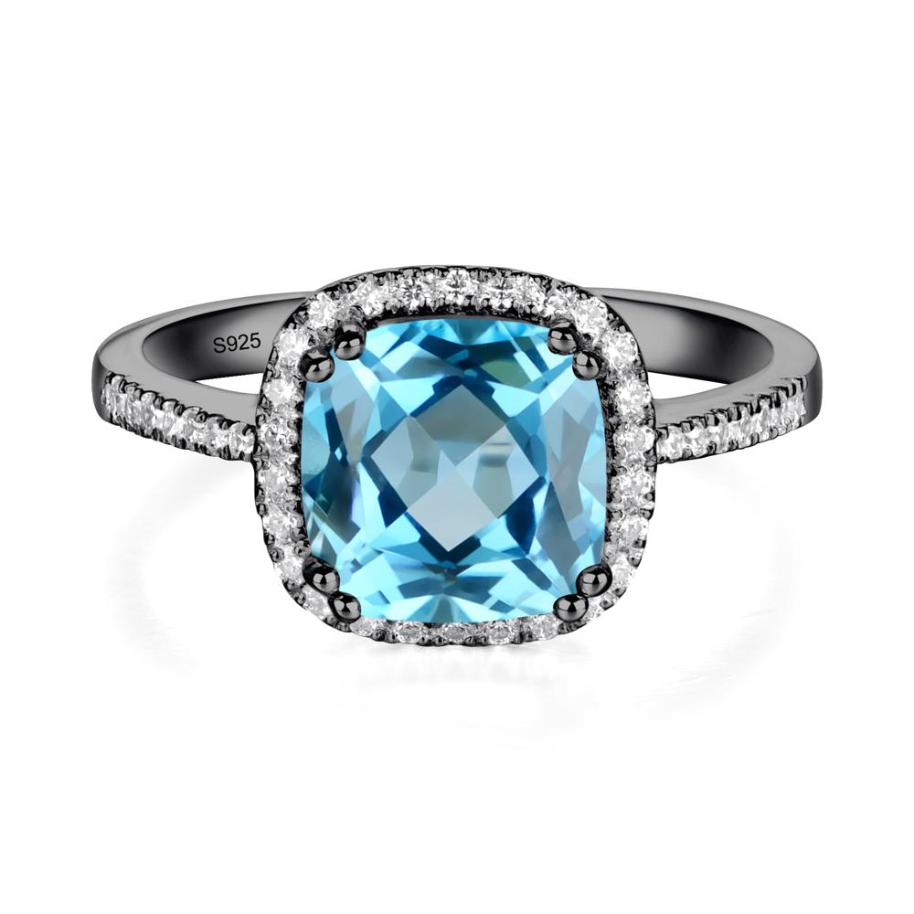 Cushion Cut Swiss Blue Topaz Halo Ring - LUO Jewelry #metal_black finish sterling silver