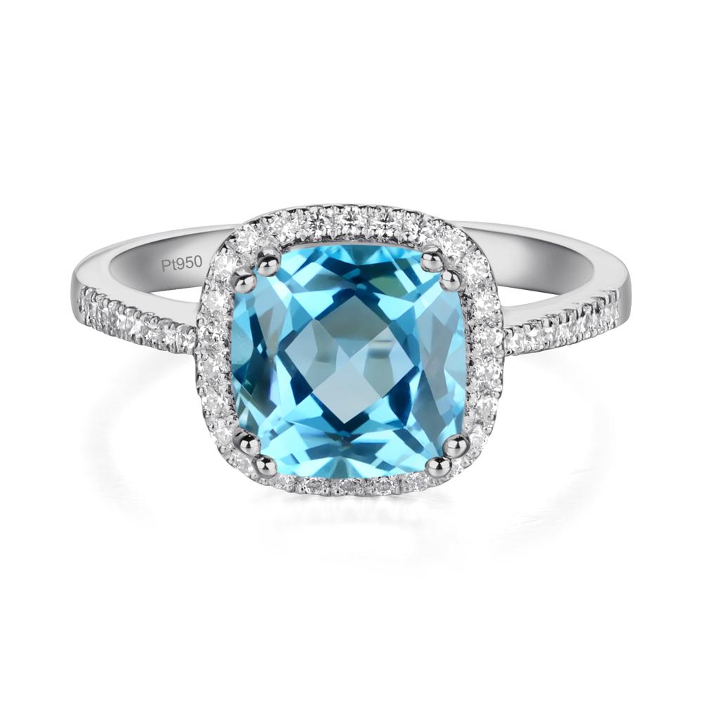 Cushion Cut Swiss Blue Topaz Halo Ring - LUO Jewelry #metal_platinum