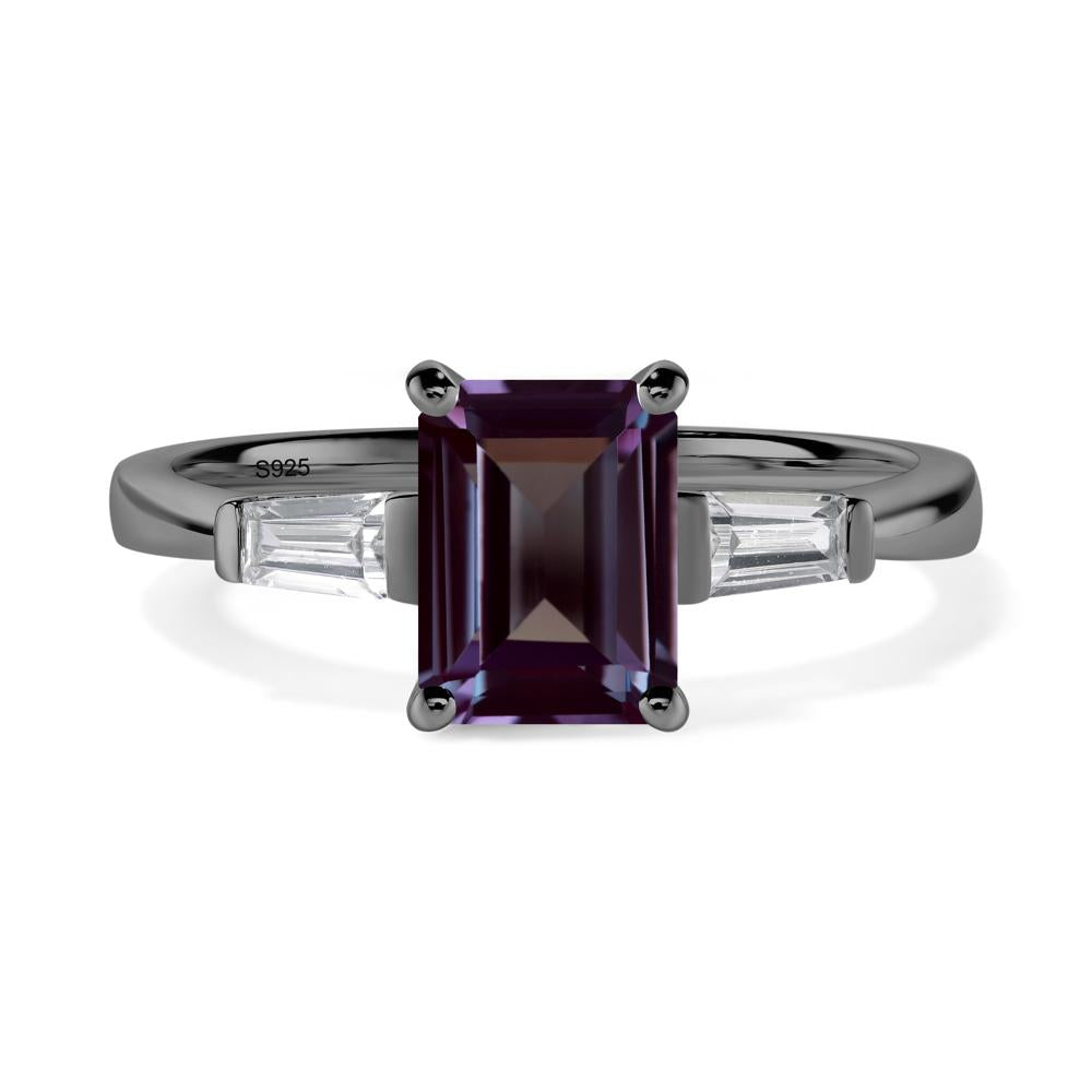 Alexandrite Tapered Baguette Engagement Ring - LUO Jewelry #metal_black finish sterling silver