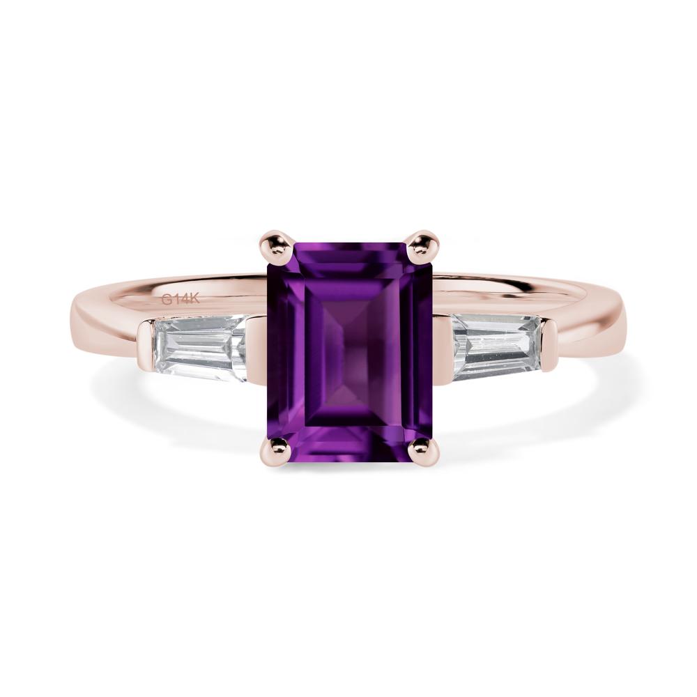 Amethyst Emerald Cut Baguette Ring - LUO Jewelry #metal_14k rose gold