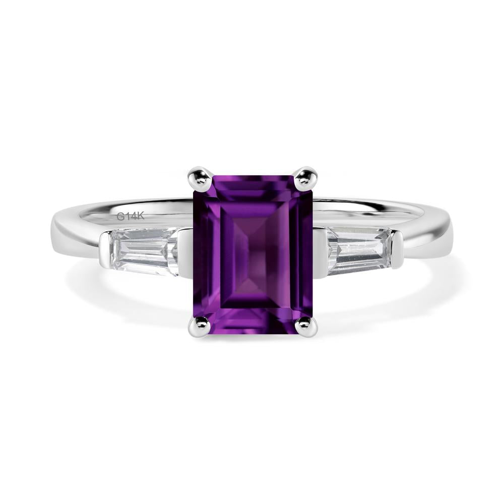 Amethyst Emerald Cut Baguette Ring - LUO Jewelry #metal_14k white gold