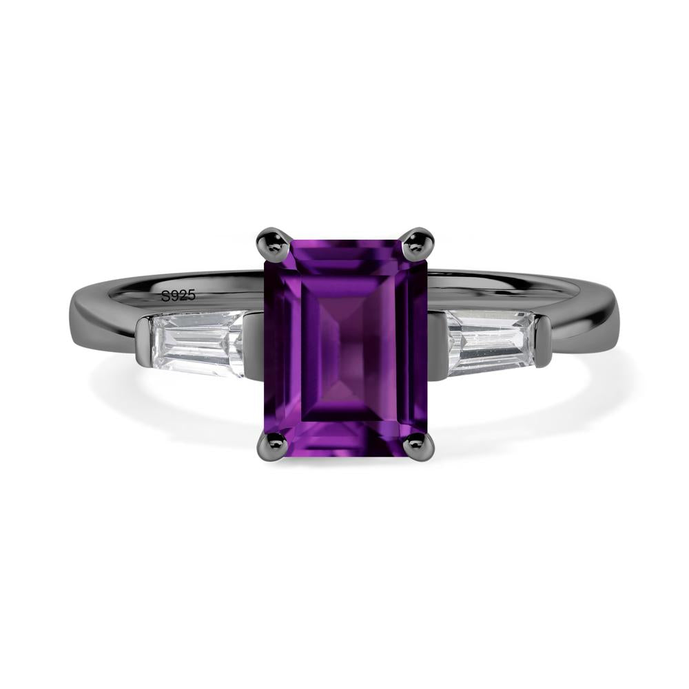 Amethyst Emerald Cut Baguette Ring - LUO Jewelry #metal_black finish sterling silver