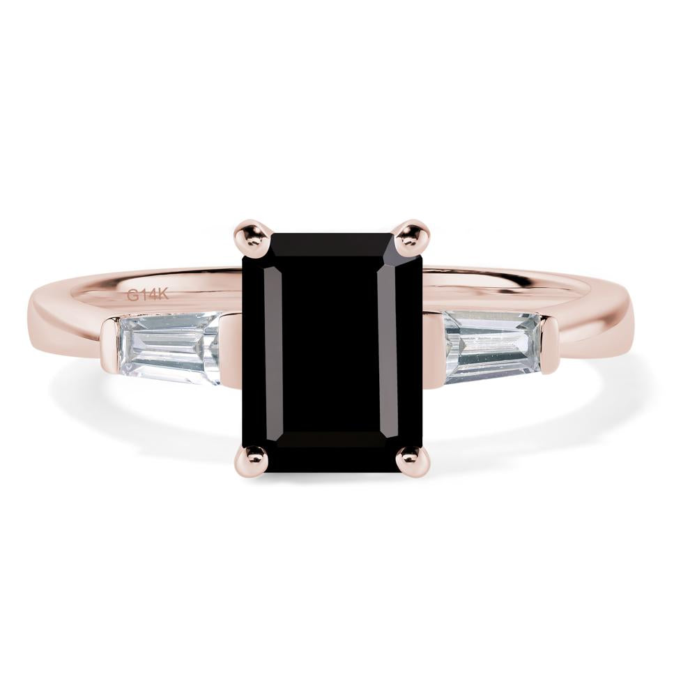 Black Spinel Emerald Cut Baguette Ring - LUO Jewelry #metal_14k rose gold