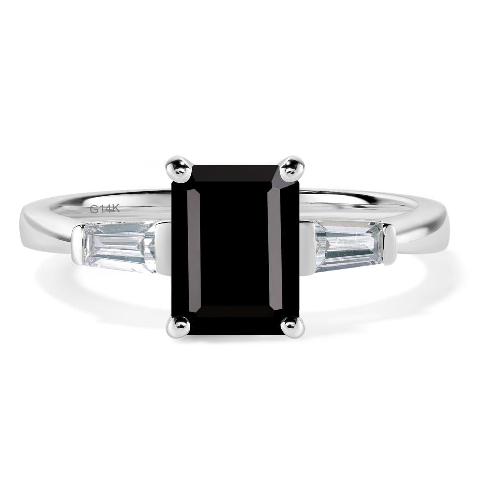 Black Spinel Emerald Cut Baguette Ring - LUO Jewelry #metal_14k white gold