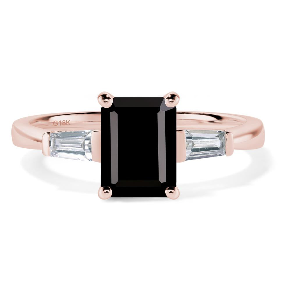 Black Spinel Emerald Cut Baguette Ring - LUO Jewelry #metal_18k rose gold