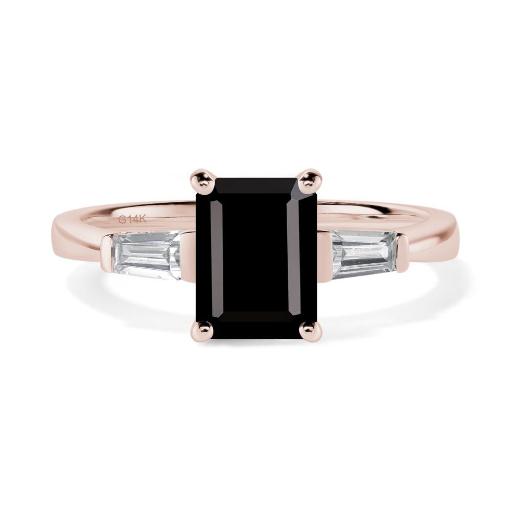 Black Spinel Emerald Cut Baguette Ring - LUO Jewelry #metal_14k rose gold