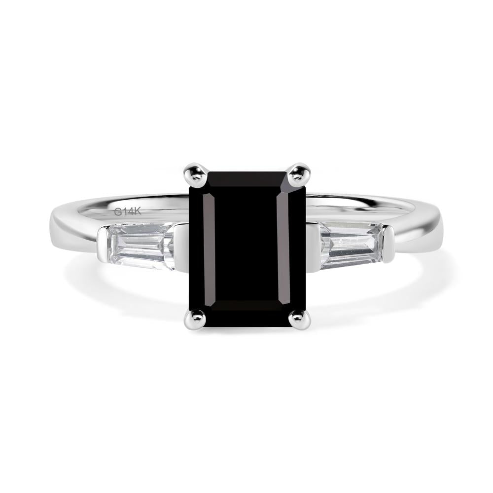 Black Spinel Emerald Cut Baguette Ring - LUO Jewelry #metal_14k white gold