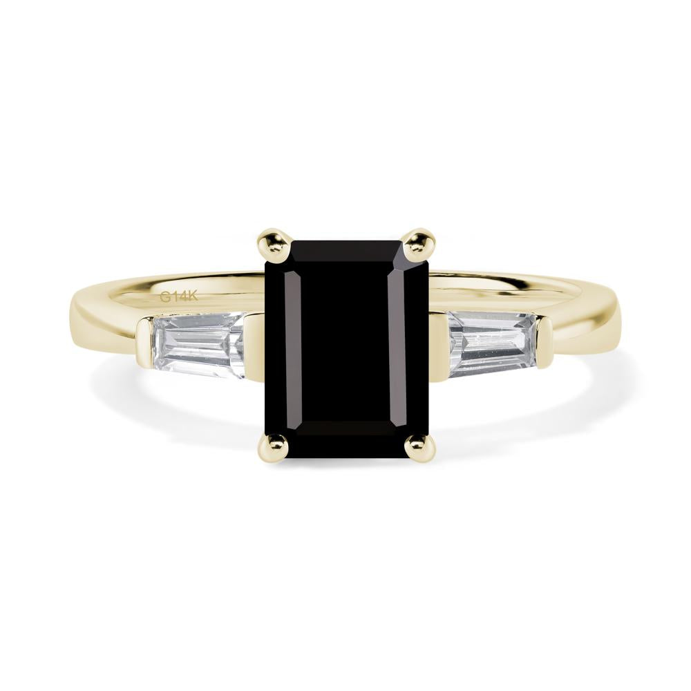 Black Spinel Emerald Cut Baguette Ring - LUO Jewelry #metal_14k yellow gold